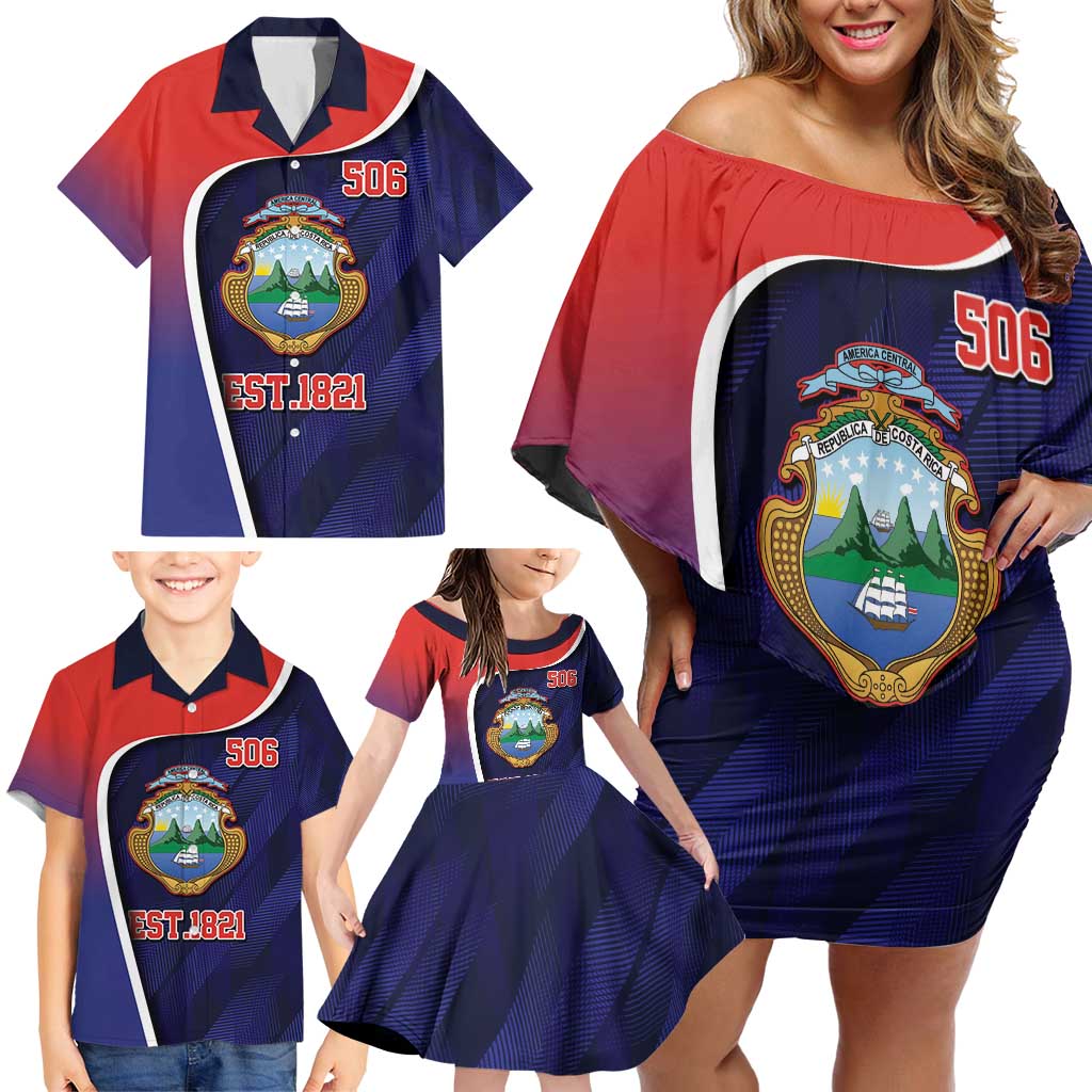 Costa Rica Independence Day Family Matching Off Shoulder Short Dress and Hawaiian Shirt Since 1821 September 15 - Wonder Print Shop