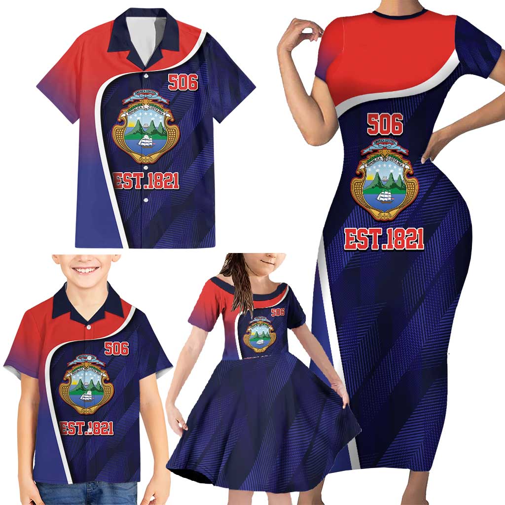 Costa Rica Independence Day Family Matching Short Sleeve Bodycon Dress and Hawaiian Shirt Since 1821 September 15 - Wonder Print Shop