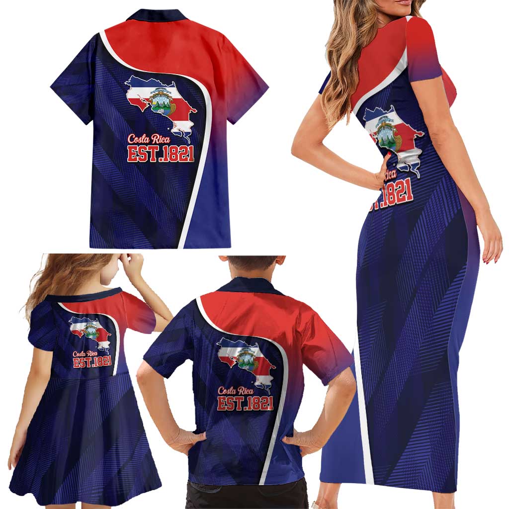 Costa Rica Independence Day Family Matching Short Sleeve Bodycon Dress and Hawaiian Shirt Since 1821 September 15 - Wonder Print Shop