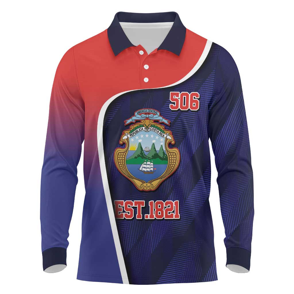 Costa Rica Independence Day Long Sleeve Polo Shirt Since 1821 September 15 - Wonder Print Shop