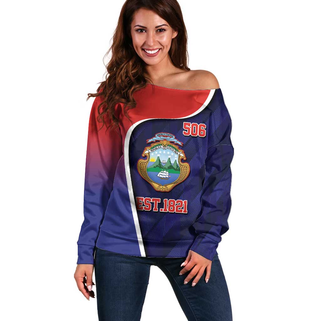 Costa Rica Independence Day Off Shoulder Sweater Since 1821 September 15 - Wonder Print Shop