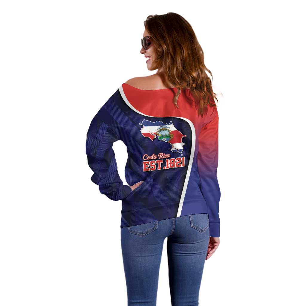 Costa Rica Independence Day Off Shoulder Sweater Since 1821 September 15 - Wonder Print Shop