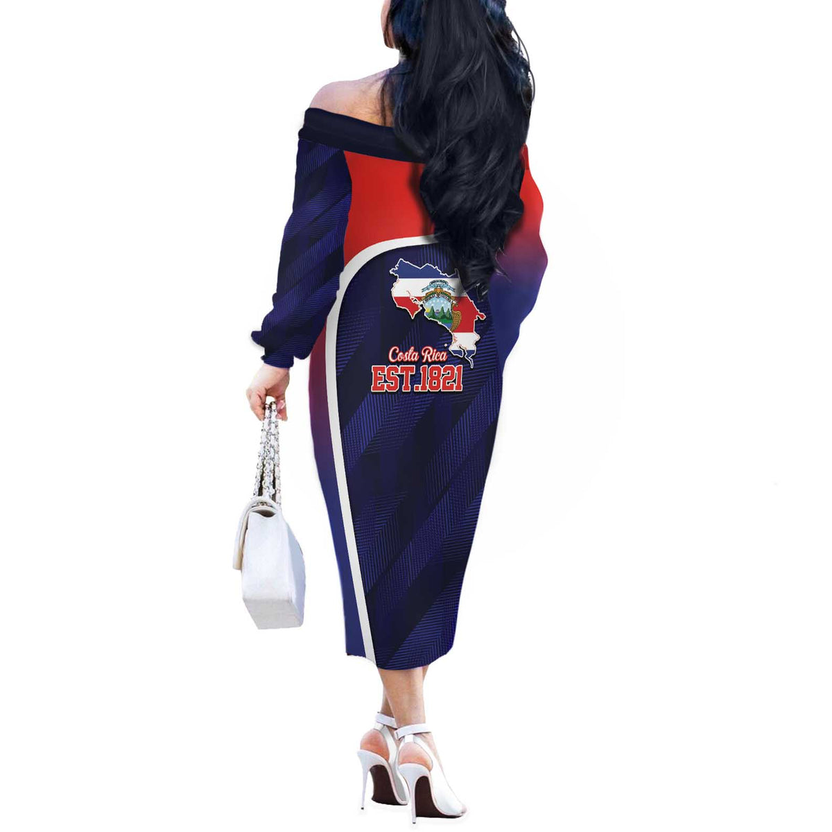 Costa Rica Independence Day Off The Shoulder Long Sleeve Dress Since 1821 September 15 - Wonder Print Shop