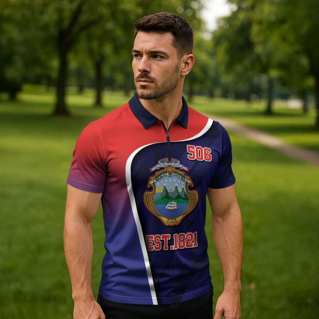 Costa Rica Independence Day Zipper Polo Shirt Since 1821 September 15 - Wonder Print Shop