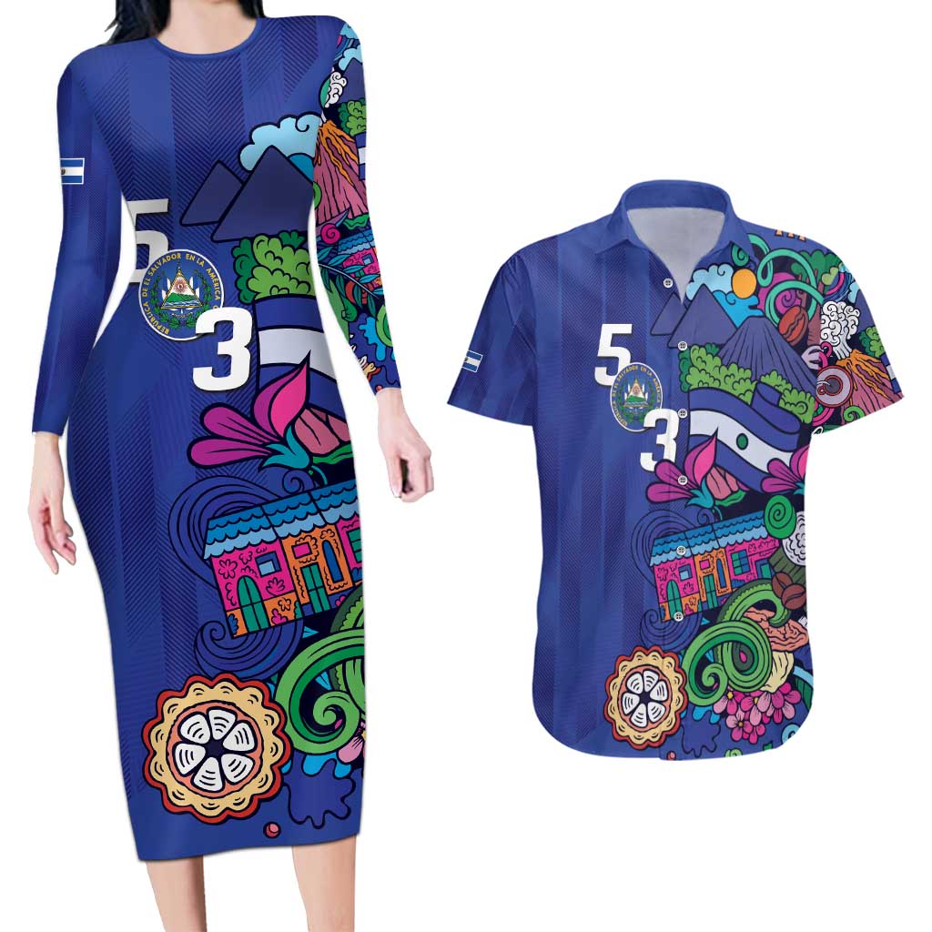 El Salvador Couples Matching Long Sleeve Bodycon Dress and Hawaiian Shirt Beauty Local Inspired - Wonder Print Shop