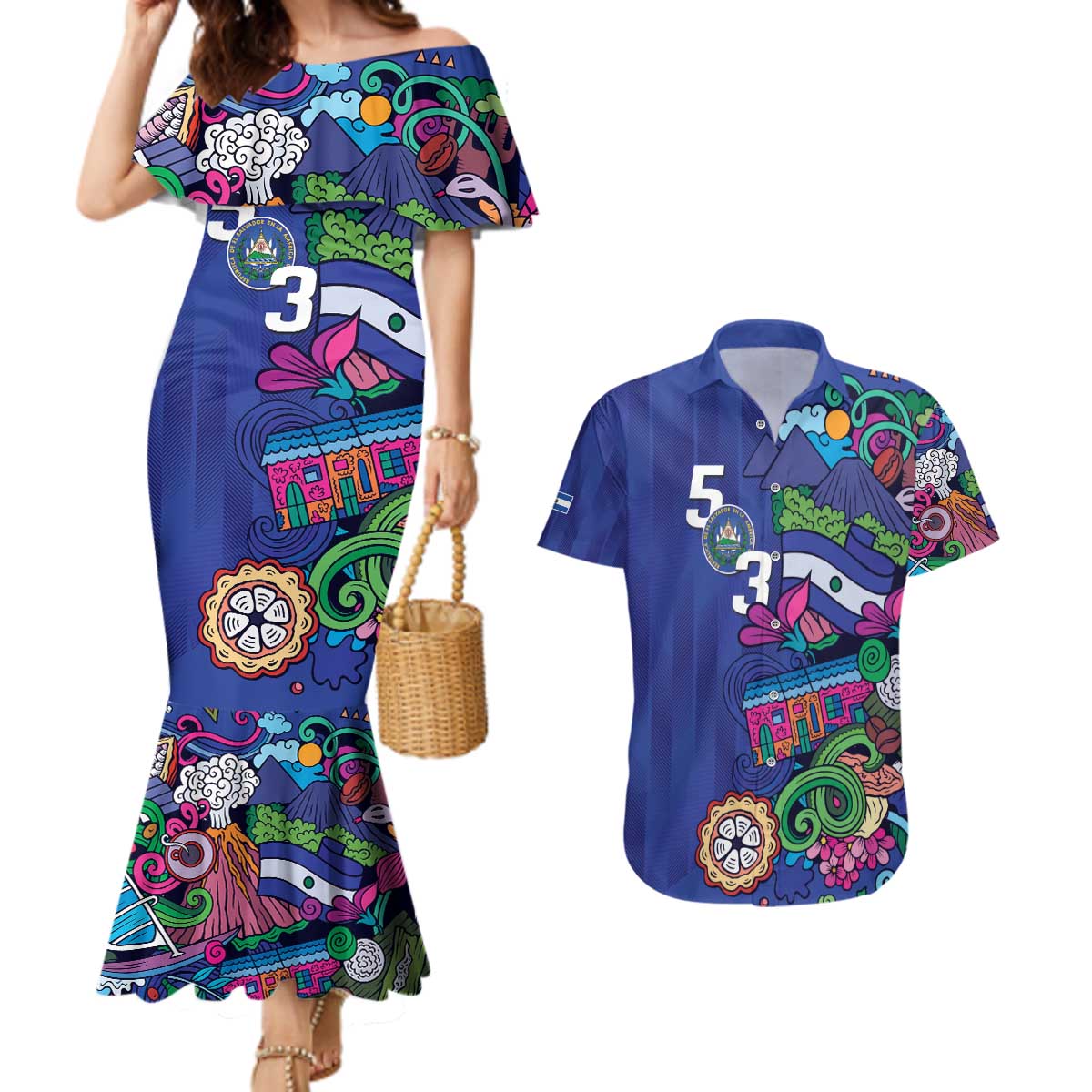 El Salvador Couples Matching Mermaid Dress and Hawaiian Shirt Beauty Local Inspired - Wonder Print Shop