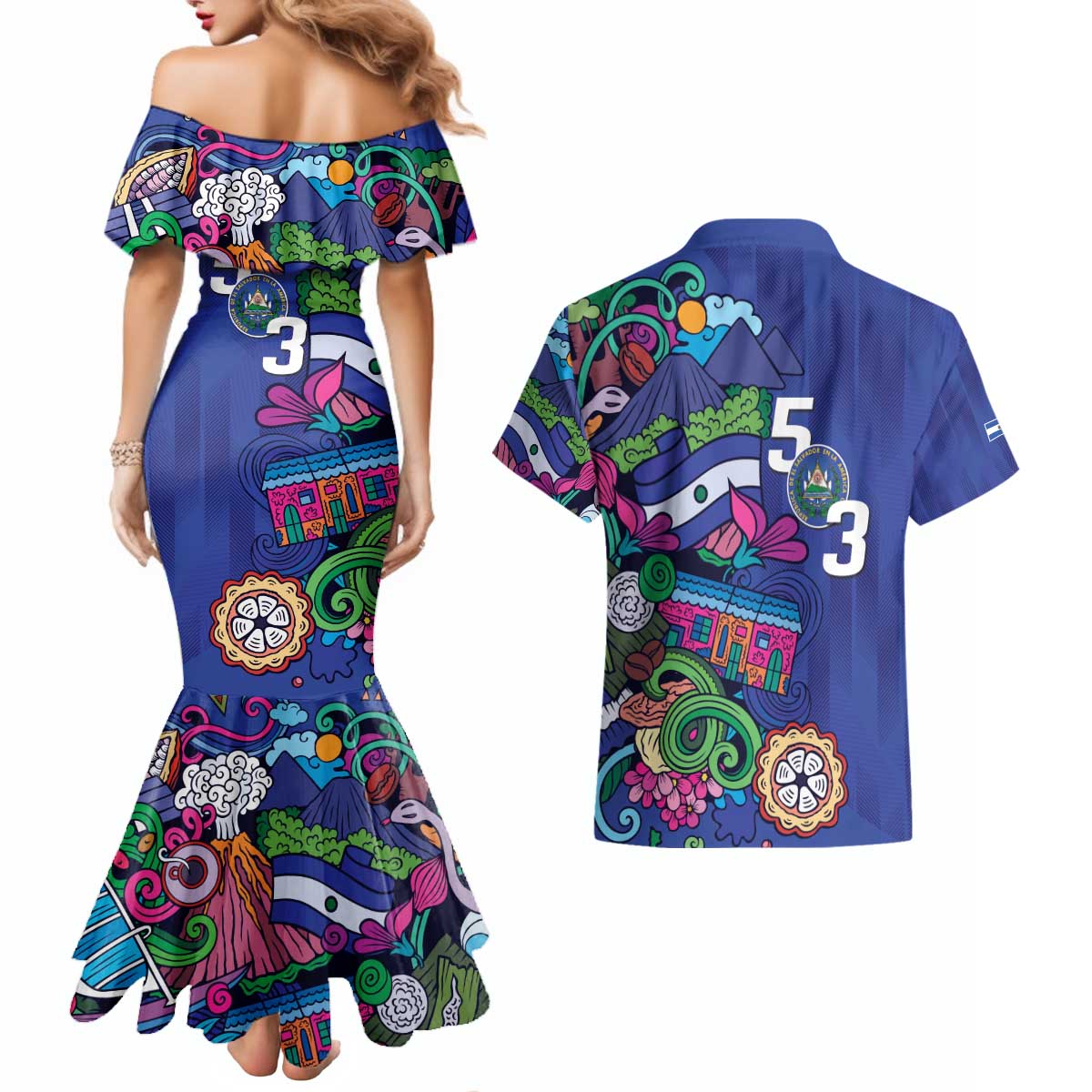 El Salvador Couples Matching Mermaid Dress and Hawaiian Shirt Beauty Local Inspired - Wonder Print Shop