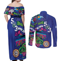 El Salvador Couples Matching Off Shoulder Maxi Dress and Long Sleeve Button Shirt Beauty Local Inspired - Wonder Print Shop