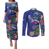 El Salvador Couples Matching Puletasi and Long Sleeve Button Shirt Beauty Local Inspired - Wonder Print Shop