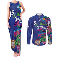 El Salvador Couples Matching Tank Maxi Dress and Long Sleeve Button Shirt Beauty Local Inspired - Wonder Print Shop