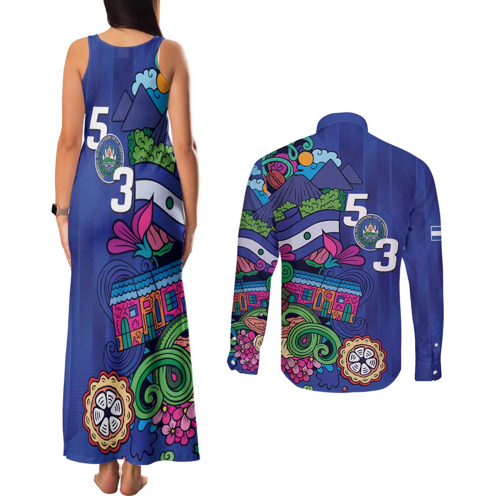 El Salvador Couples Matching Tank Maxi Dress and Long Sleeve Button Shirt Beauty Local Inspired - Wonder Print Shop