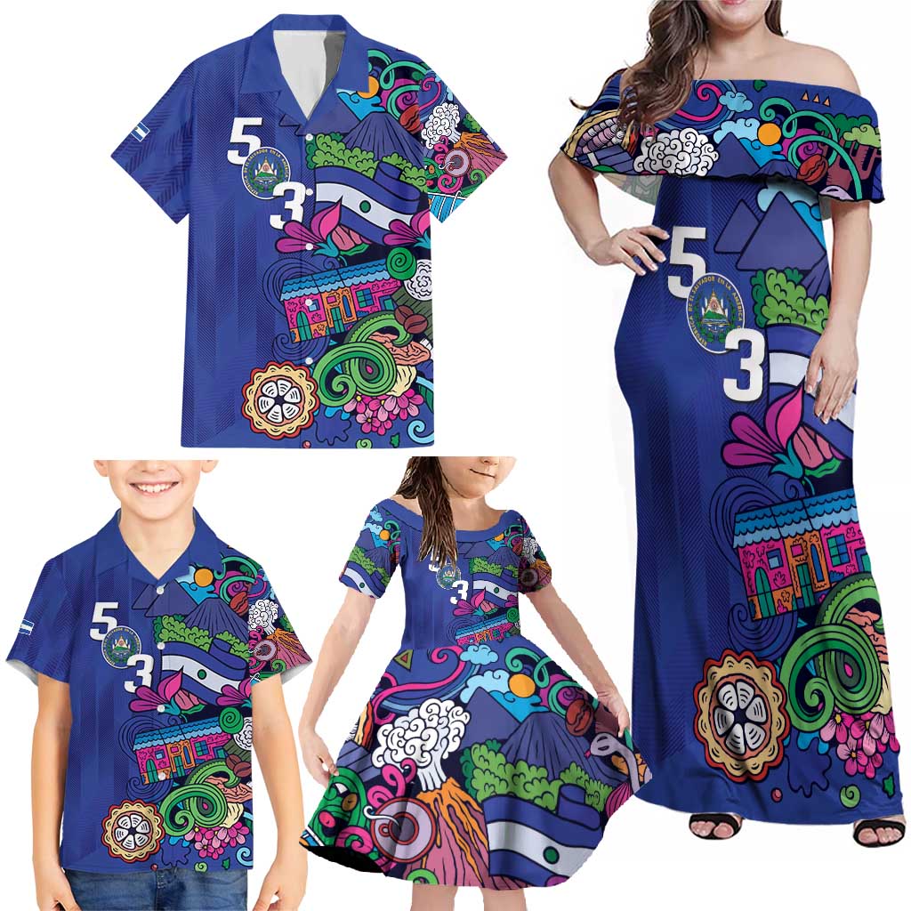 El Salvador Family Matching Off Shoulder Maxi Dress and Hawaiian Shirt Beauty Local Inspired - Wonder Print Shop