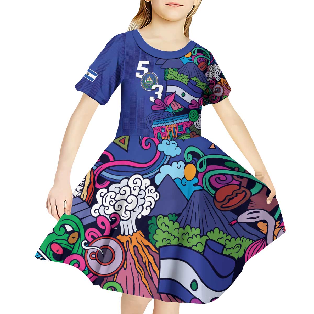 El Salvador Kid Short Sleeve Dress Beauty Local Inspired - Wonder Print Shop