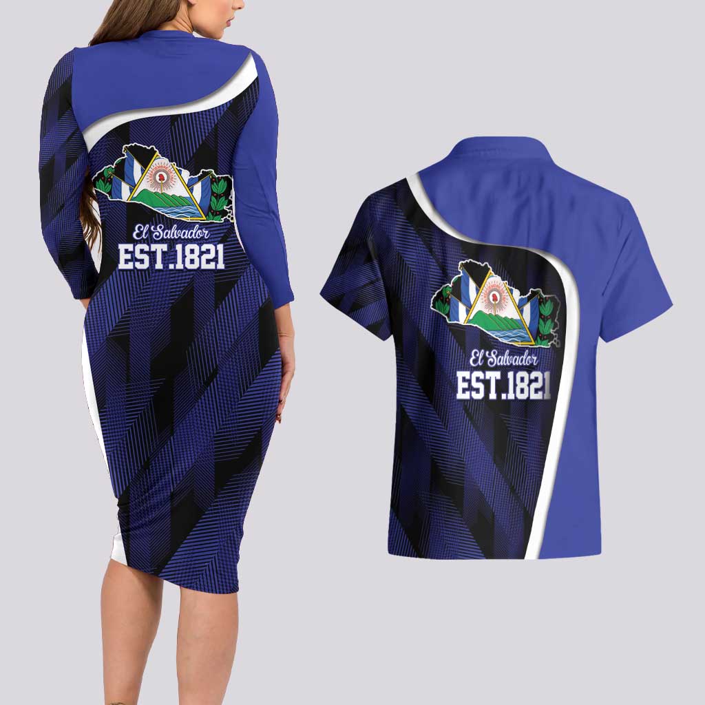 El Salvador Independence Day Couples Matching Long Sleeve Bodycon Dress and Hawaiian Shirt Since 1821 September 15 - Wonder Print Shop