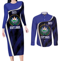 El Salvador Independence Day Couples Matching Long Sleeve Bodycon Dress and Long Sleeve Button Shirt Since 1821 September 15 - Wonder Print Shop