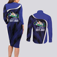 El Salvador Independence Day Couples Matching Long Sleeve Bodycon Dress and Long Sleeve Button Shirt Since 1821 September 15 - Wonder Print Shop