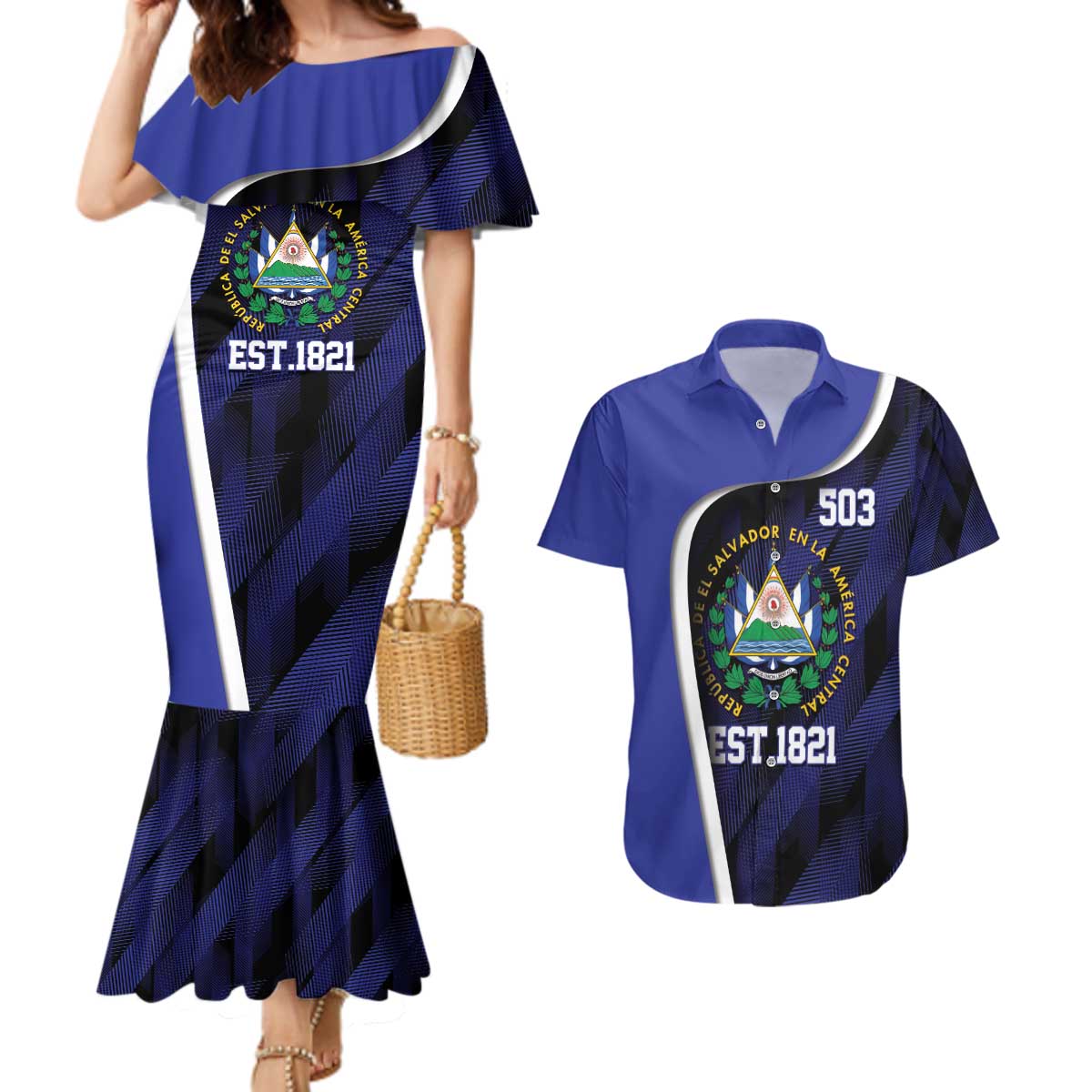 El Salvador Independence Day Couples Matching Mermaid Dress and Hawaiian Shirt Since 1821 September 15 - Wonder Print Shop