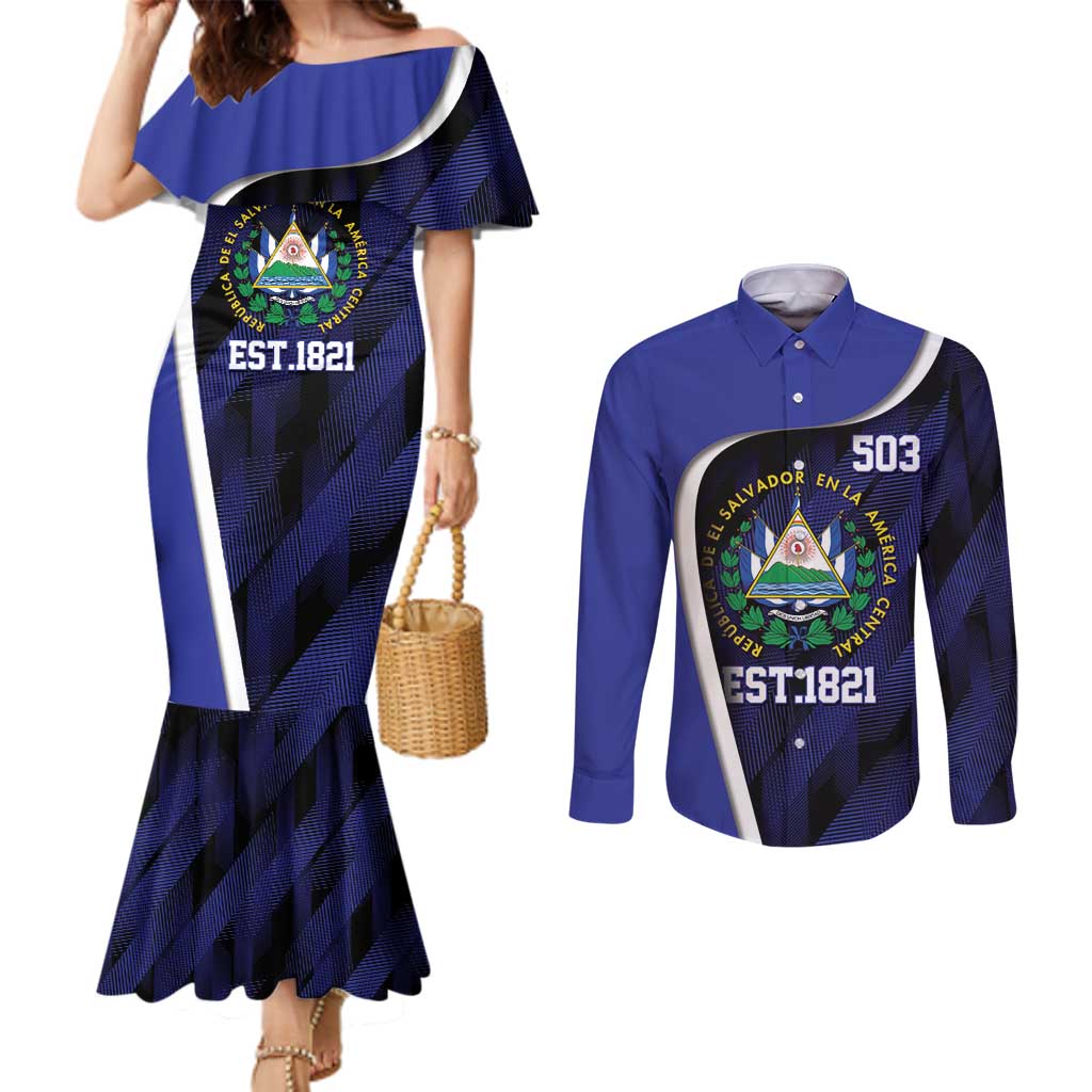 El Salvador Independence Day Couples Matching Mermaid Dress and Long Sleeve Button Shirt Since 1821 September 15 - Wonder Print Shop