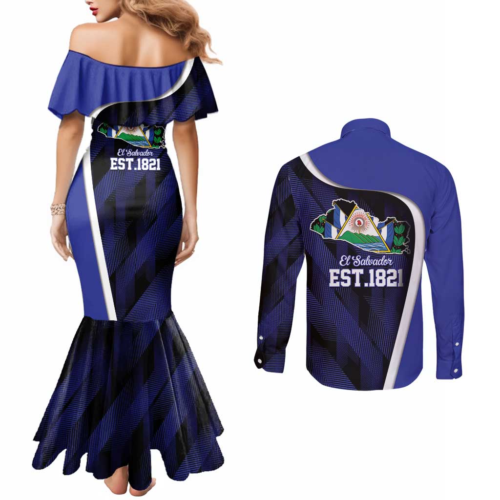 El Salvador Independence Day Couples Matching Mermaid Dress and Long Sleeve Button Shirt Since 1821 September 15 - Wonder Print Shop