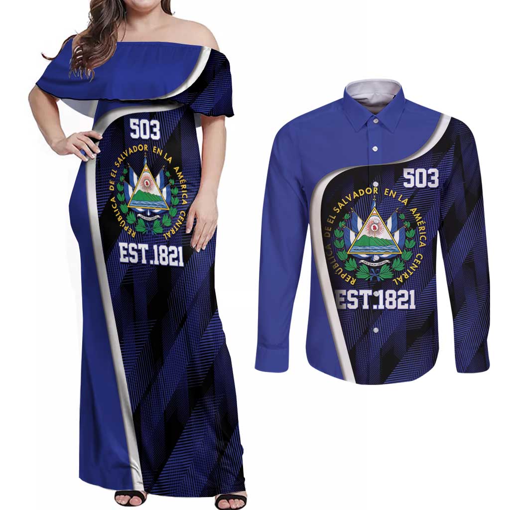 El Salvador Independence Day Couples Matching Off Shoulder Maxi Dress and Long Sleeve Button Shirt Since 1821 September 15 - Wonder Print Shop