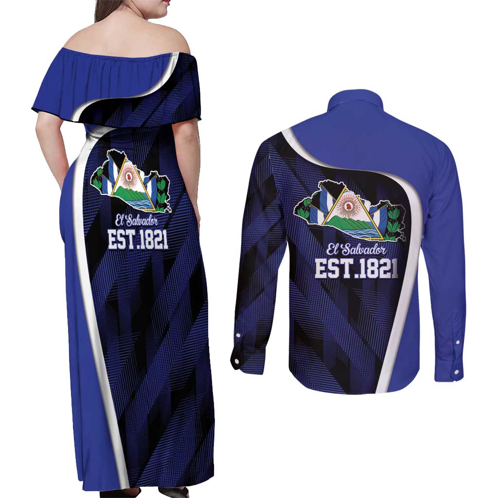 El Salvador Independence Day Couples Matching Off Shoulder Maxi Dress and Long Sleeve Button Shirt Since 1821 September 15 - Wonder Print Shop