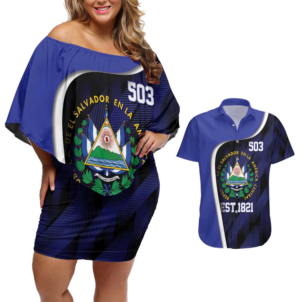 El Salvador Independence Day Couples Matching Off Shoulder Short Dress and Hawaiian Shirt Since 1821 September 15 - Wonder Print Shop