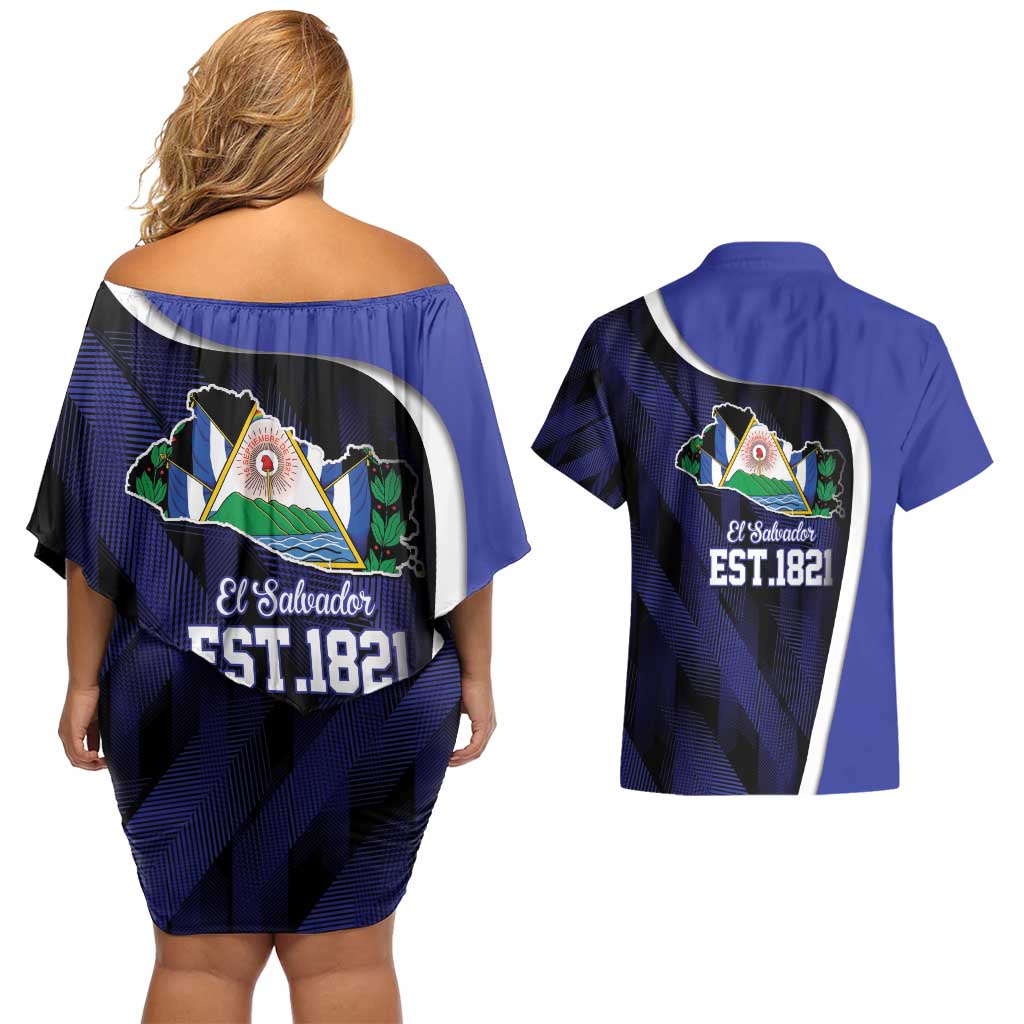 El Salvador Independence Day Couples Matching Off Shoulder Short Dress and Hawaiian Shirt Since 1821 September 15 - Wonder Print Shop