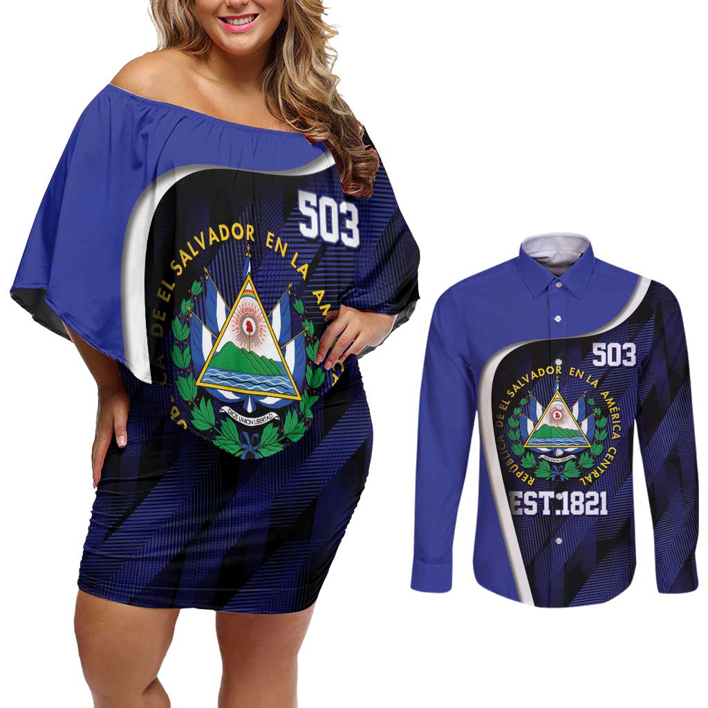 El Salvador Independence Day Couples Matching Off Shoulder Short Dress and Long Sleeve Button Shirt Since 1821 September 15 - Wonder Print Shop