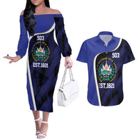 El Salvador Independence Day Couples Matching Off The Shoulder Long Sleeve Dress and Hawaiian Shirt Since 1821 September 15 - Wonder Print Shop