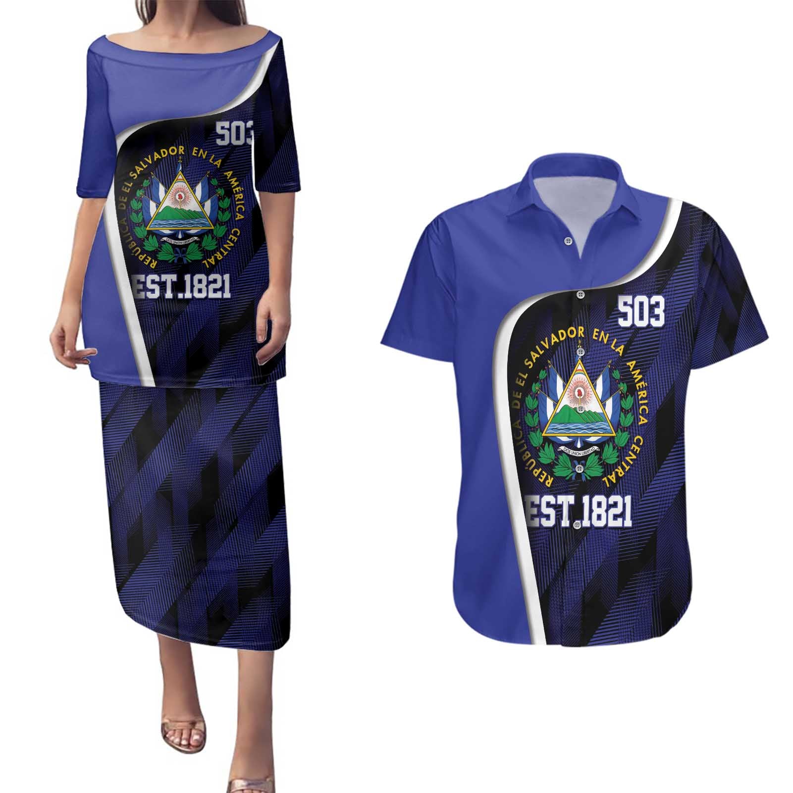 El Salvador Independence Day Couples Matching Puletasi and Hawaiian Shirt Since 1821 September 15 - Wonder Print Shop