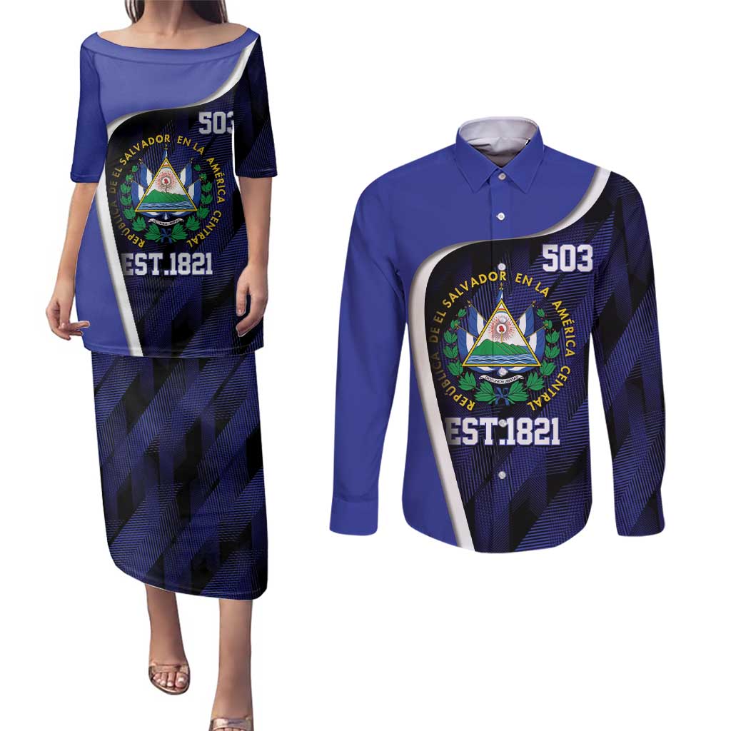 El Salvador Independence Day Couples Matching Puletasi and Long Sleeve Button Shirt Since 1821 September 15 - Wonder Print Shop