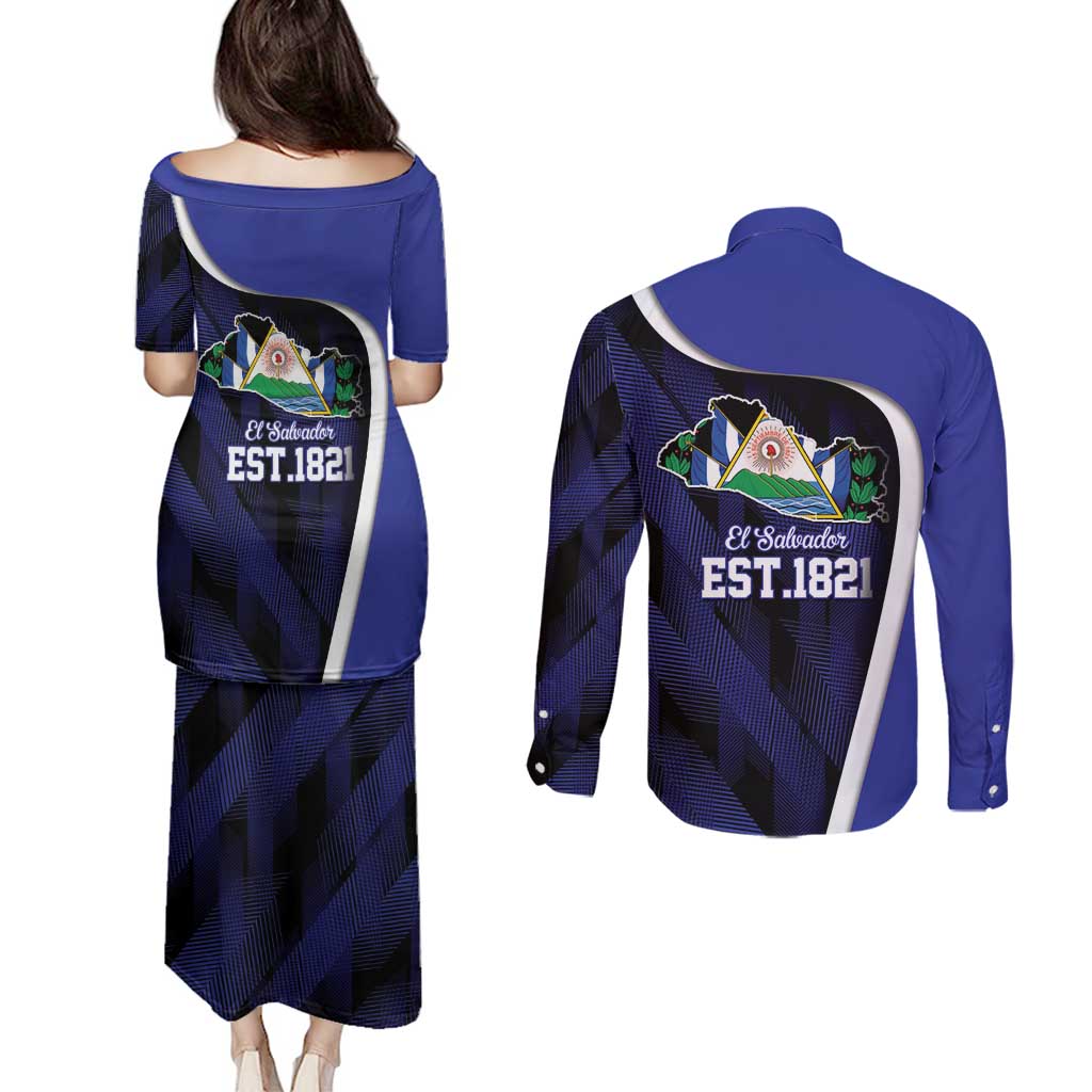 El Salvador Independence Day Couples Matching Puletasi and Long Sleeve Button Shirt Since 1821 September 15 - Wonder Print Shop