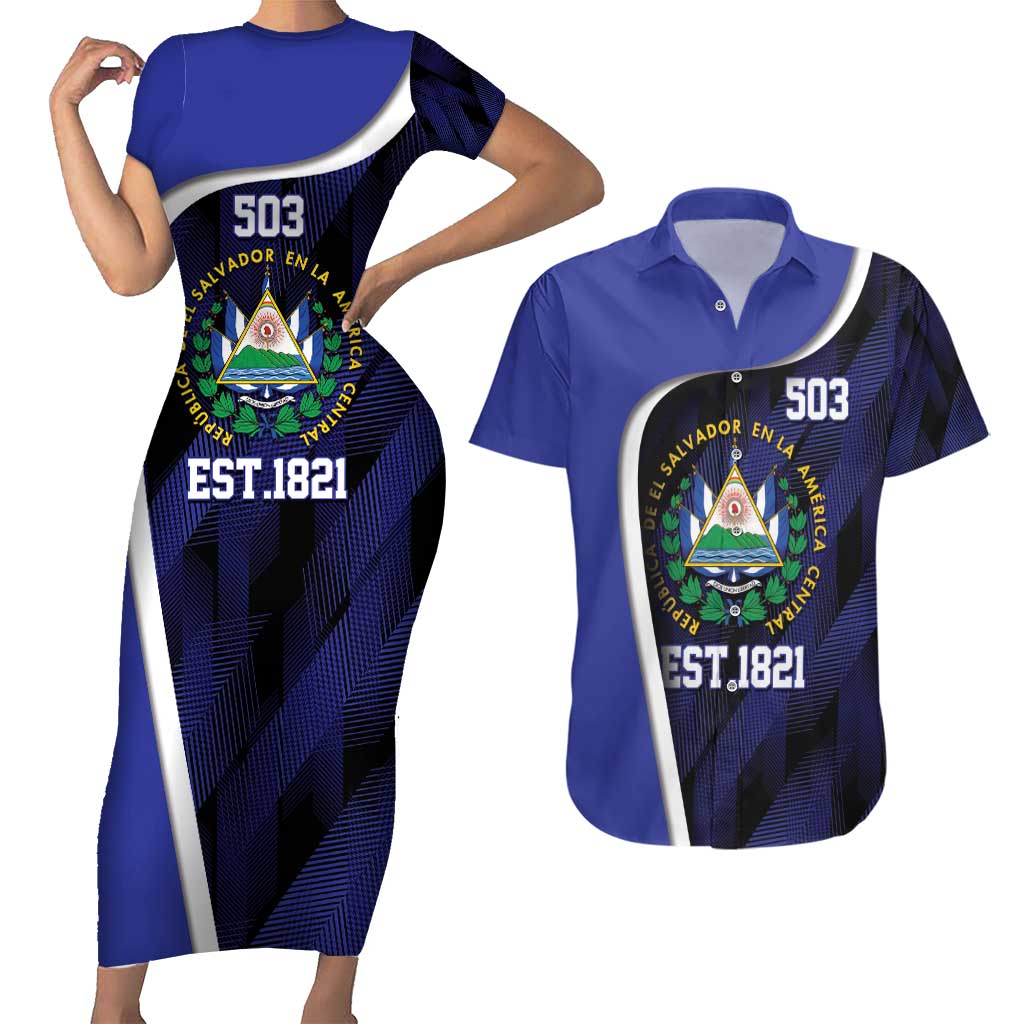 El Salvador Independence Day Couples Matching Short Sleeve Bodycon Dress and Hawaiian Shirt Since 1821 September 15 - Wonder Print Shop