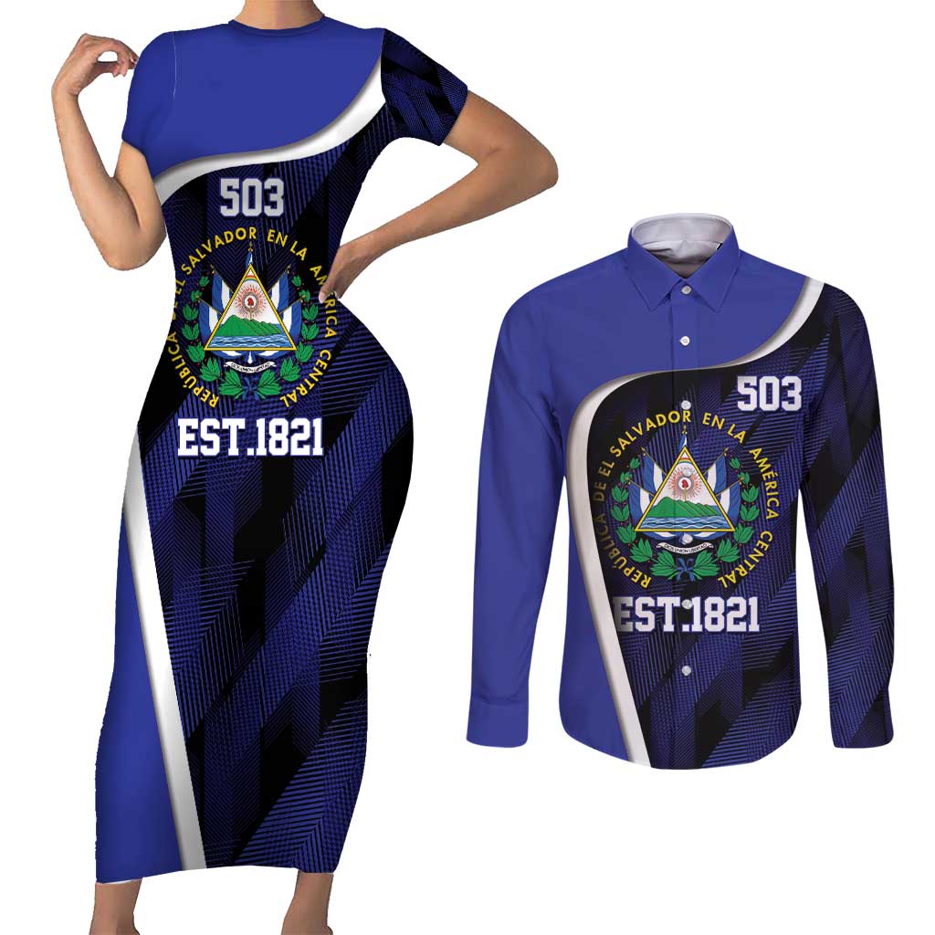El Salvador Independence Day Couples Matching Short Sleeve Bodycon Dress and Long Sleeve Button Shirt Since 1821 September 15 - Wonder Print Shop