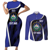 El Salvador Independence Day Couples Matching Short Sleeve Bodycon Dress and Long Sleeve Button Shirt Since 1821 September 15 - Wonder Print Shop