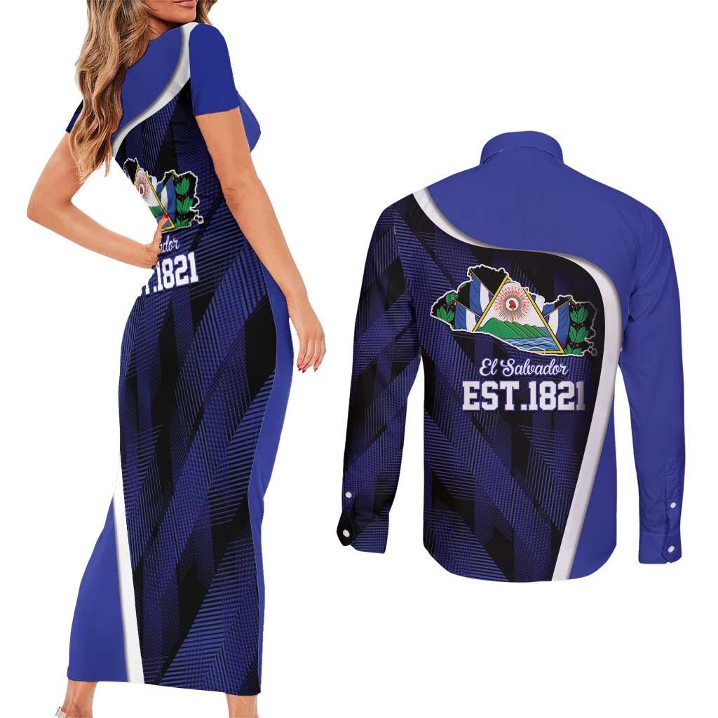 El Salvador Independence Day Couples Matching Short Sleeve Bodycon Dress and Long Sleeve Button Shirt Since 1821 September 15 - Wonder Print Shop