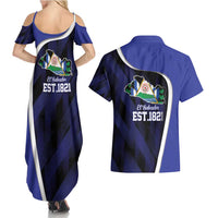 El Salvador Independence Day Couples Matching Summer Maxi Dress and Hawaiian Shirt Since 1821 September 15 - Wonder Print Shop