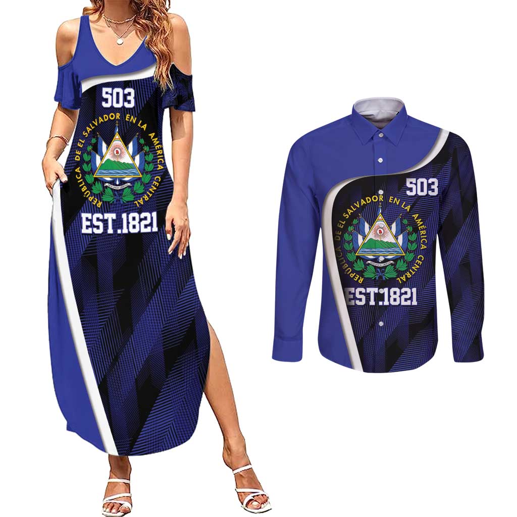 El Salvador Independence Day Couples Matching Summer Maxi Dress and Long Sleeve Button Shirt Since 1821 September 15 - Wonder Print Shop