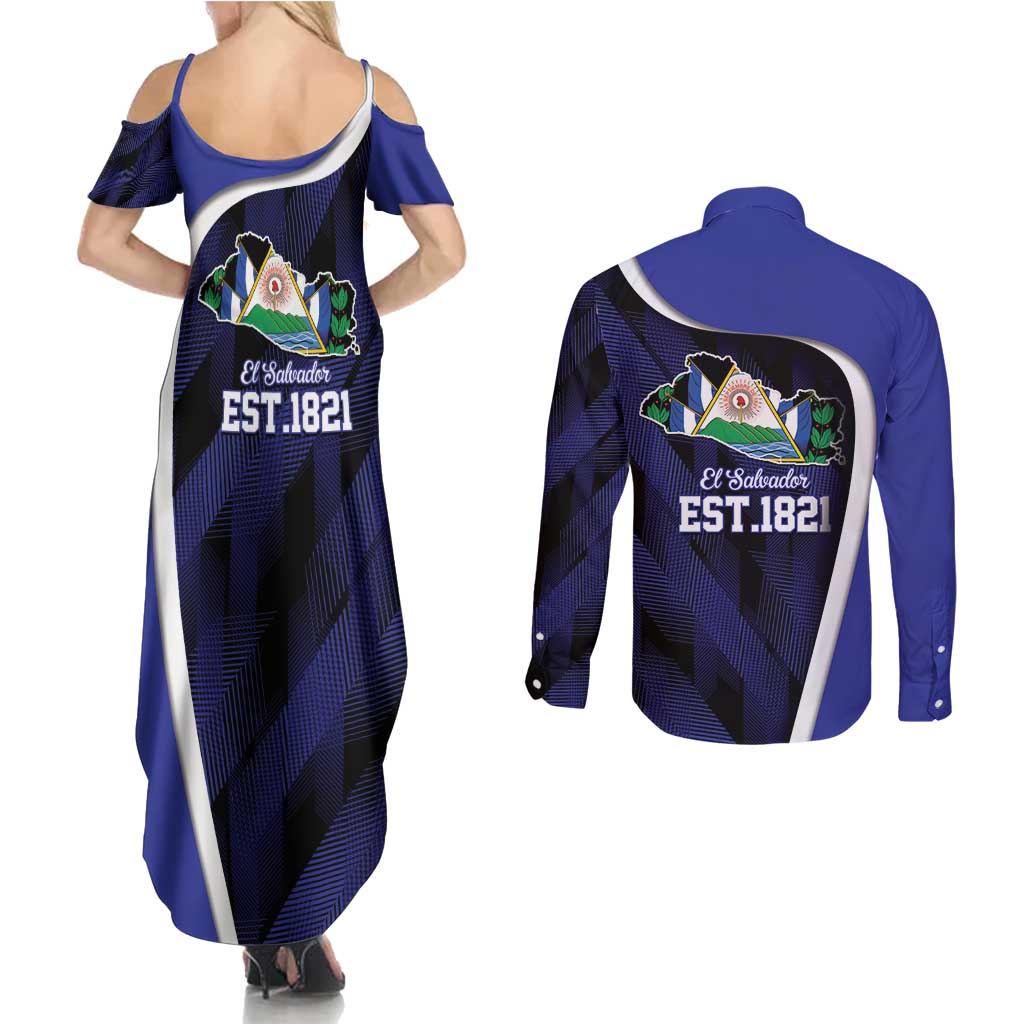 El Salvador Independence Day Couples Matching Summer Maxi Dress and Long Sleeve Button Shirt Since 1821 September 15 - Wonder Print Shop
