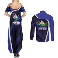 El Salvador Independence Day Couples Matching Summer Maxi Dress and Long Sleeve Button Shirt Since 1821 September 15 - Wonder Print Shop