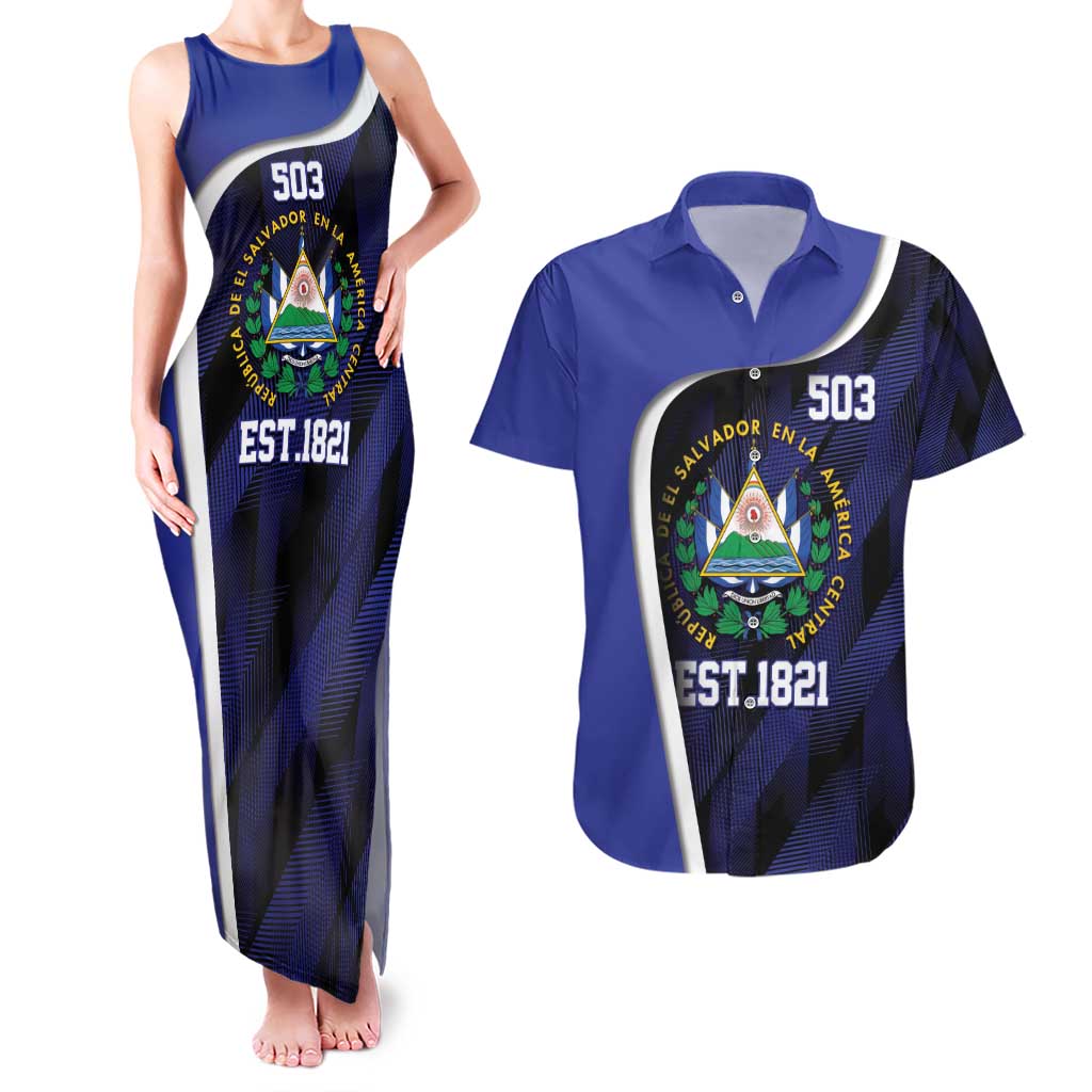 El Salvador Independence Day Couples Matching Tank Maxi Dress and Hawaiian Shirt Since 1821 September 15 - Wonder Print Shop