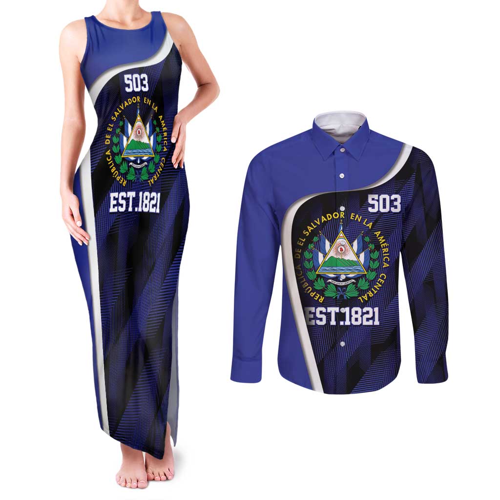 El Salvador Independence Day Couples Matching Tank Maxi Dress and Long Sleeve Button Shirt Since 1821 September 15 - Wonder Print Shop