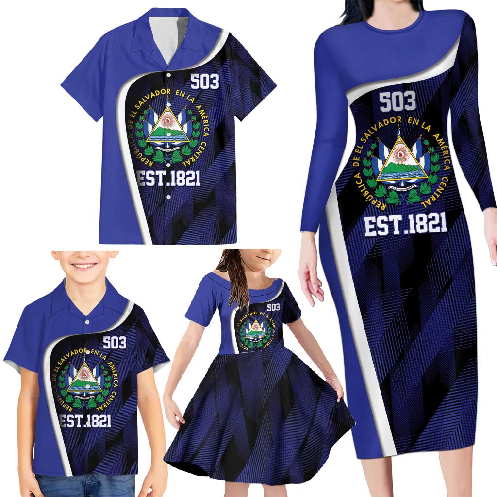 El Salvador Independence Day Family Matching Long Sleeve Bodycon Dress and Hawaiian Shirt Since 1821 September 15 - Wonder Print Shop