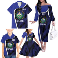 El Salvador Independence Day Family Matching Off The Shoulder Long Sleeve Dress and Hawaiian Shirt Since 1821 September 15 - Wonder Print Shop