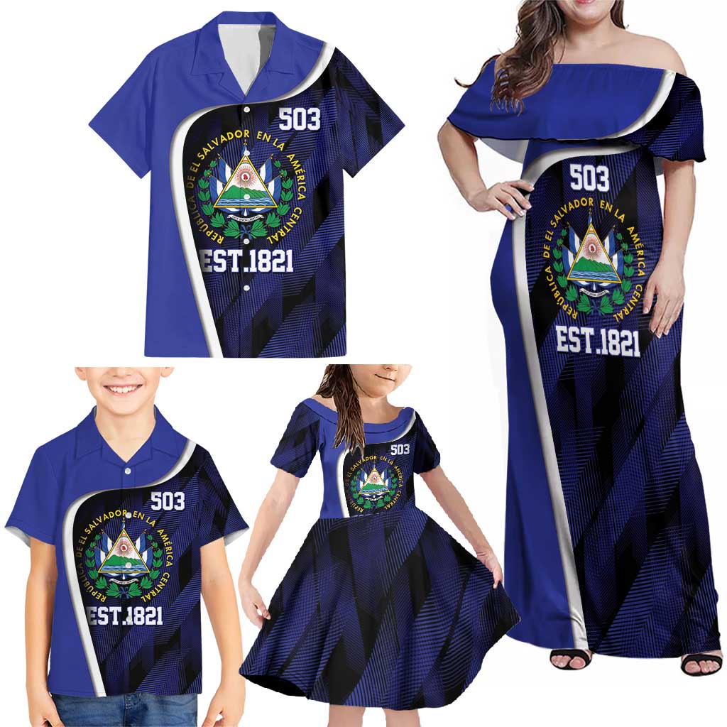 El Salvador Independence Day Family Matching Off Shoulder Maxi Dress and Hawaiian Shirt Since 1821 September 15 - Wonder Print Shop