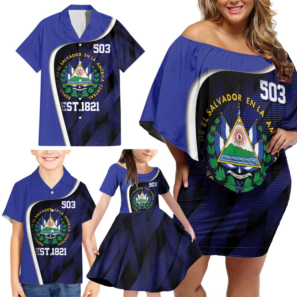 El Salvador Independence Day Family Matching Off Shoulder Short Dress and Hawaiian Shirt Since 1821 September 15 - Wonder Print Shop