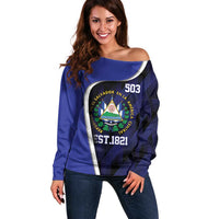 El Salvador Independence Day Off Shoulder Sweater Since 1821 September 15 - Wonder Print Shop