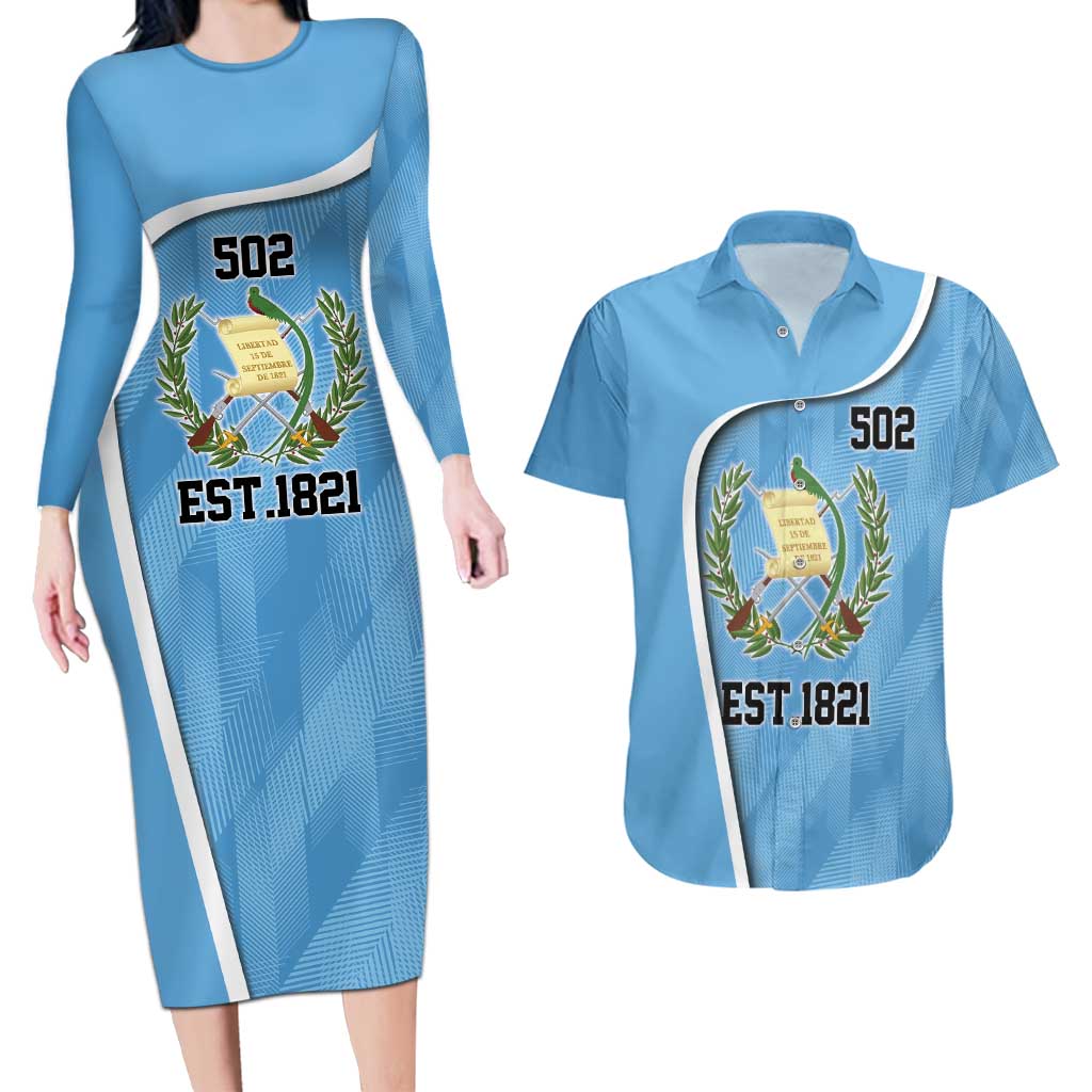Guatemala Independence Day Couples Matching Long Sleeve Bodycon Dress and Hawaiian Shirt Since 1821 September 15 - Wonder Print Shop