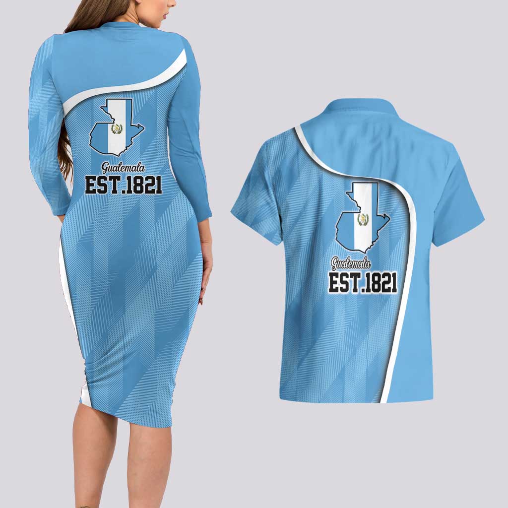Guatemala Independence Day Couples Matching Long Sleeve Bodycon Dress and Hawaiian Shirt Since 1821 September 15 - Wonder Print Shop