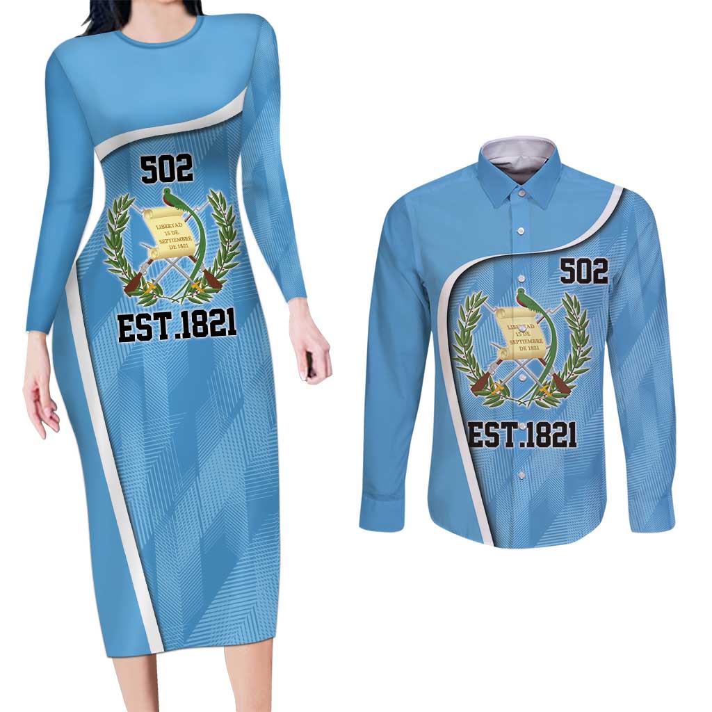 Guatemala Independence Day Couples Matching Long Sleeve Bodycon Dress and Long Sleeve Button Shirt Since 1821 September 15 - Wonder Print Shop